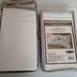 LEVINSOHN Linenweave Hemstitched Tailored Cotton Blend Standard Shams White